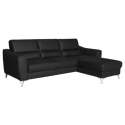 Ecksofa in Lederlook Echtleder Schwarz 241/168 cm