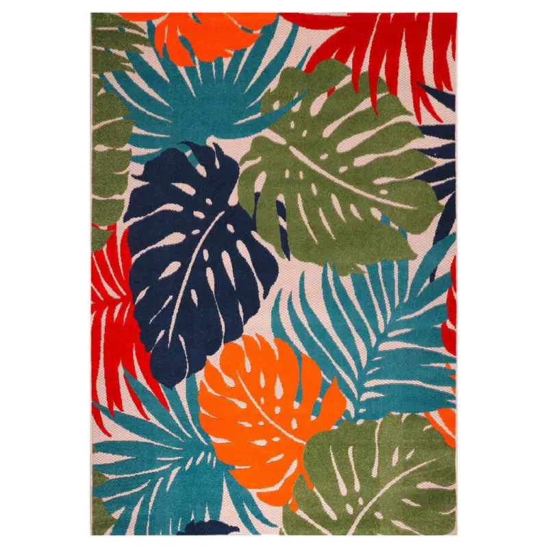 Outdoorteppich 160/230 cm Floral Blau, Gr&uuml;n