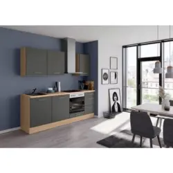 K&uuml;chenblock 230 cm in Eichefarben, Dunkelgrau