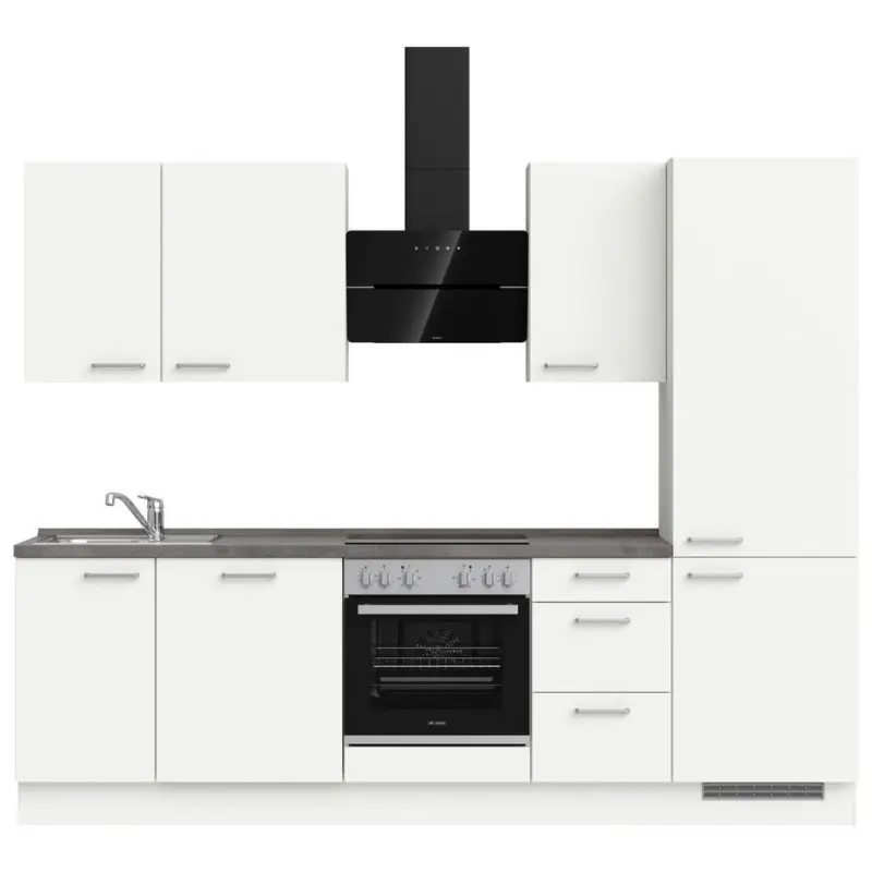 K&uuml;chenblock 270 cm in Wei&szlig;, Schieferfarben