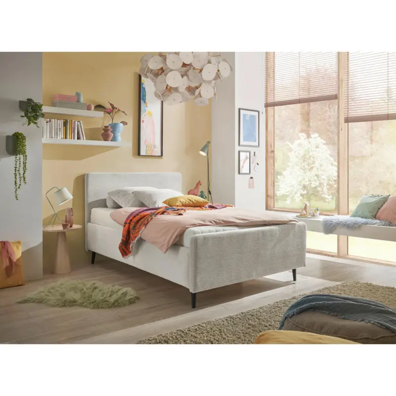 Polsterbett gepolstertes Kopfteil Creme 120/200 cm