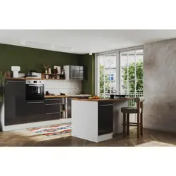 K&uuml;chenblock 320-150 cm in Grau Hochglanz