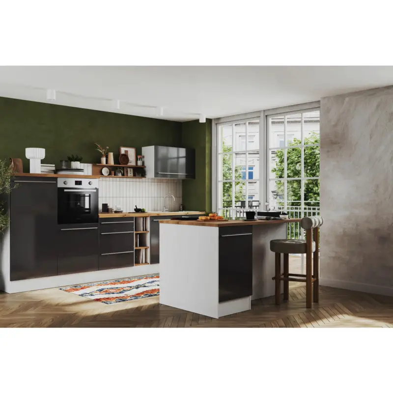 K&uuml;chenblock 320-150 cm in Grau Hochglanz