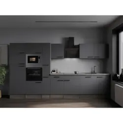 K&uuml;chenblock 370 cm in Grau, Eichefarben