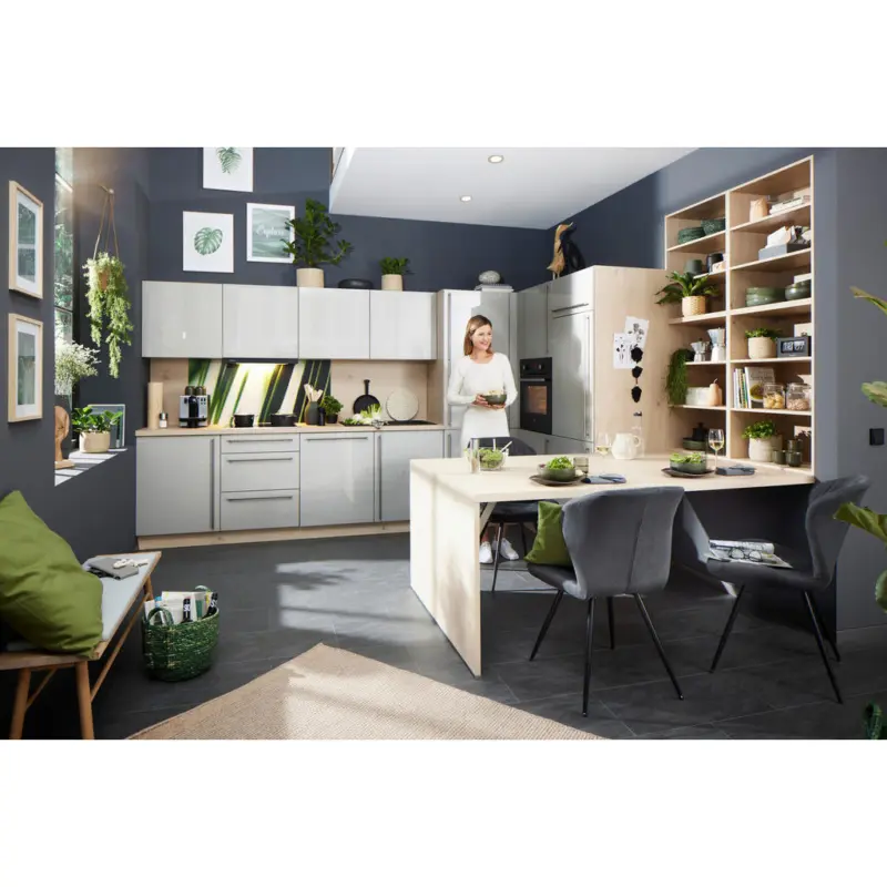 Eckk&uuml;che 365/305 cm in Eichefarben, Hellgrau