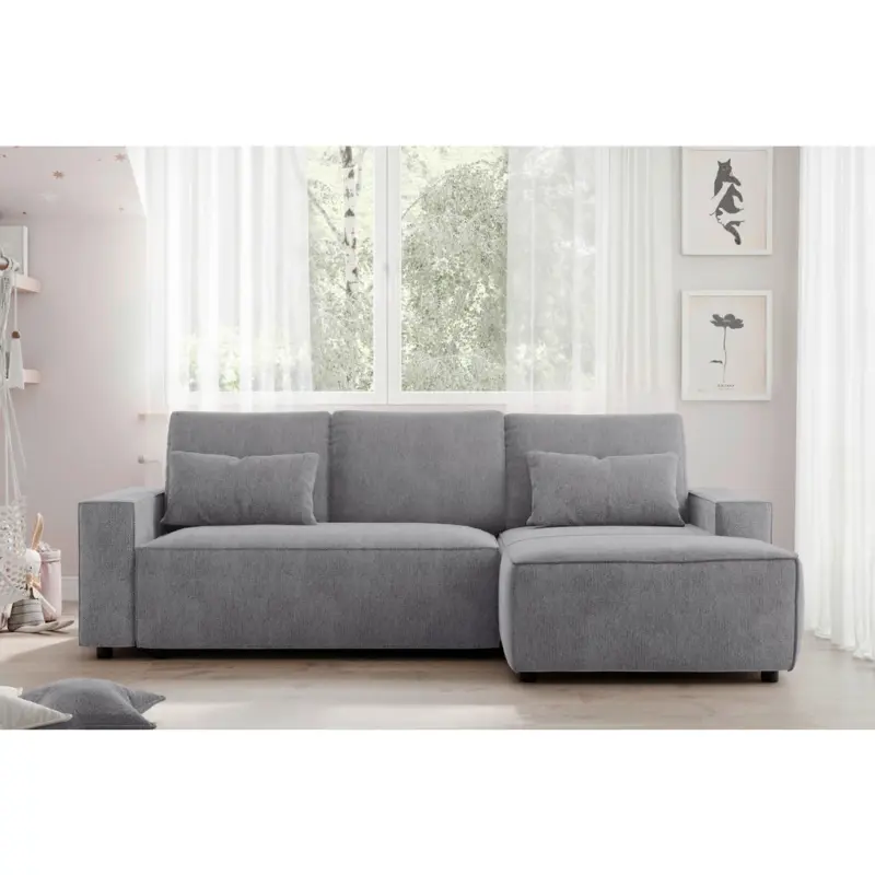 Eckschlafsofa in Chenille Graubraun