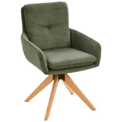 Armlehnstuhl in Holz, Metall, Textil Olivgr&uuml;n