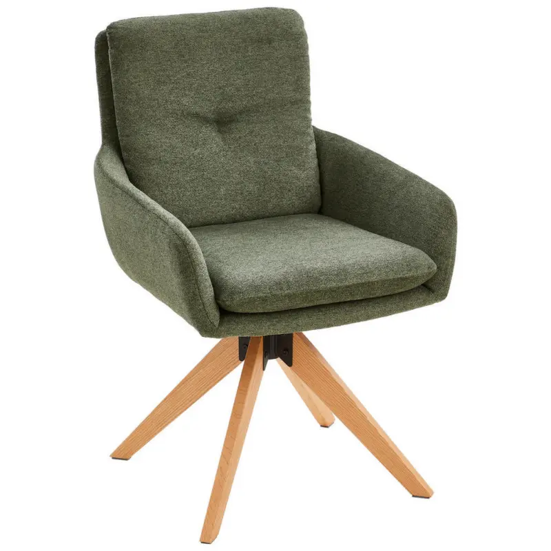 Armlehnstuhl in Holz, Metall, Textil Olivgr&uuml;n