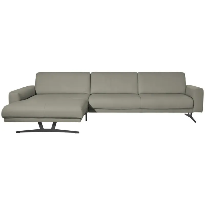 Ecksofa Nova in Echtleder Hellgrau 179/324 cm