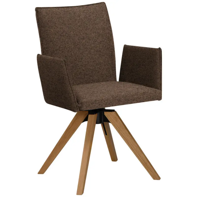 Armlehnstuhl in Holz, Textil Braun, Eichefarben