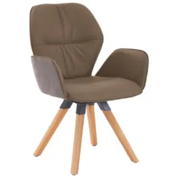 Armlehnstuhl in Holz, Textil, Leder Schlammfarben, Taupe