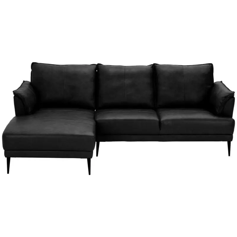 Ecksofa in Echtleder Schwarz 153/233 cm