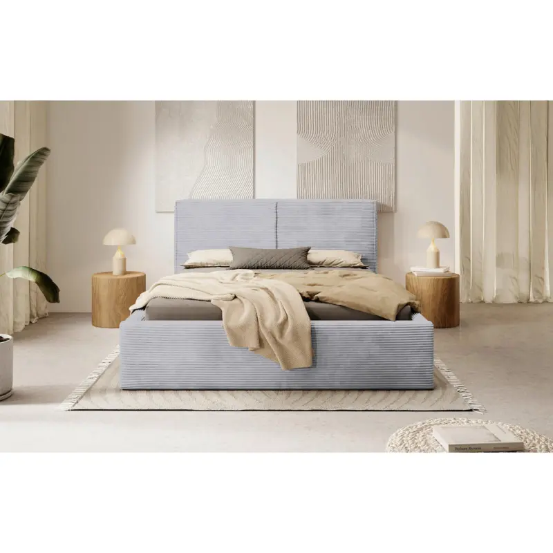 Polsterbett Lattenrost, Bettkasten Hellgrau 140/200 cm