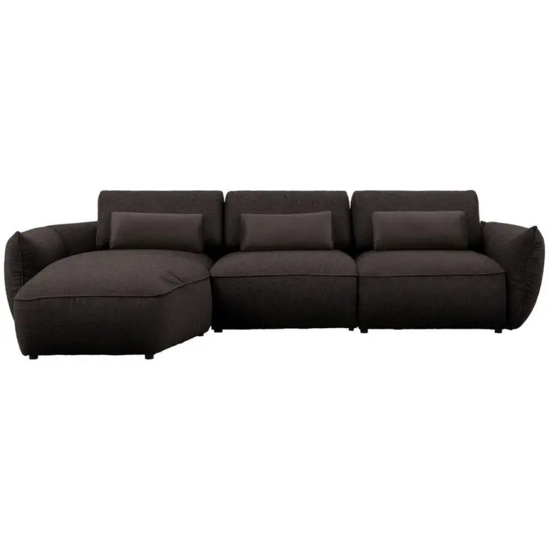 Ecksofa in Chenille Schwarzbraun 190/340 cm