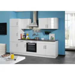 K&uuml;chenleerblock 270 cm in Wei&szlig;, Wei&szlig; Hochglanz