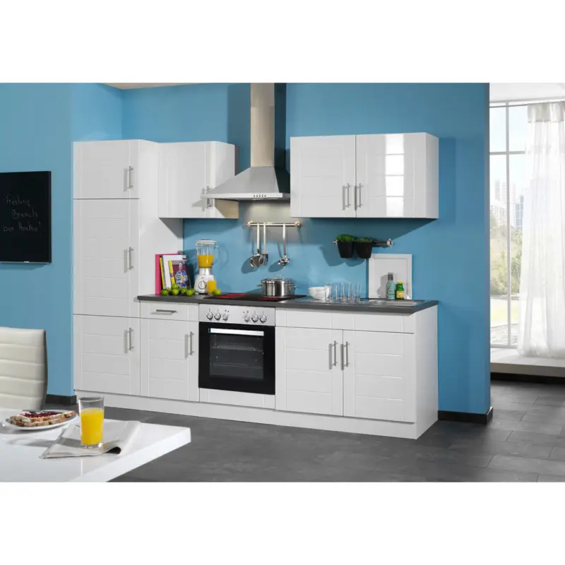 K&uuml;chenleerblock 270 cm in Wei&szlig;, Wei&szlig; Hochglanz