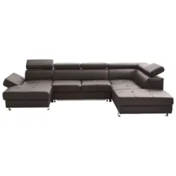 Wohnlandschaft in Lederlook Kombination Echtleder/Lederlook Dunkelbraun