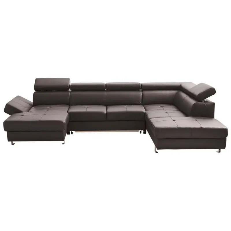 Wohnlandschaft in Lederlook Kombination Echtleder/Lederlook Dunkelbraun