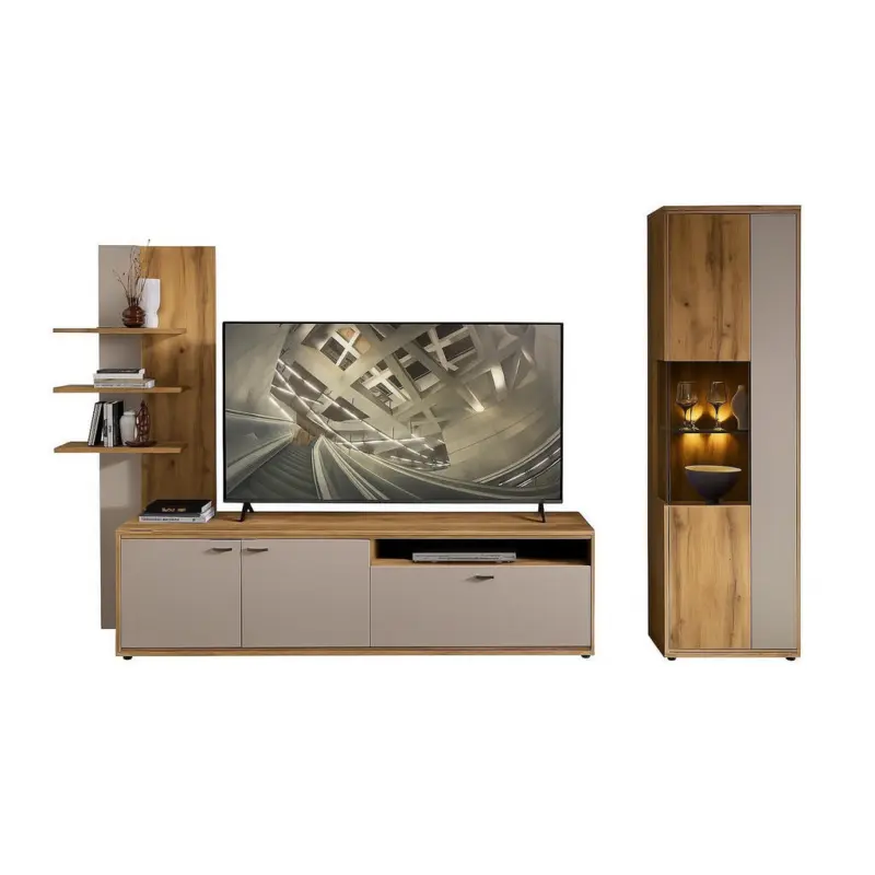 Wohnwand 2-teilig in Eichefarben, Kaschmir 310/205/49 cm