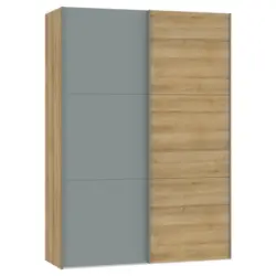 Schwebet&uuml;renschrank in Eichefarben, Salbeigr&uuml;n