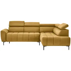 Ecksofa in Velours Gelb, Goldfarben 261/191 cm