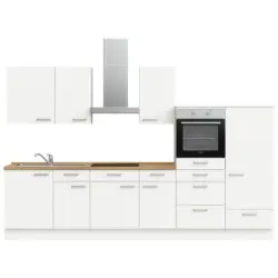 K&uuml;chenleerblock 330 cm in Wei&szlig;, Eichefarben