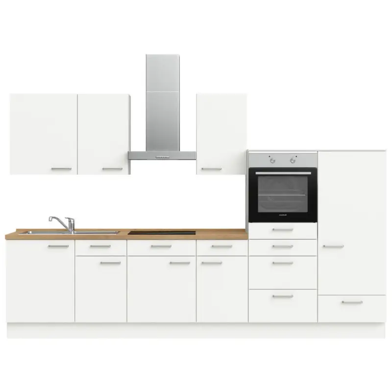 K&uuml;chenleerblock 330 cm in Wei&szlig;, Eichefarben