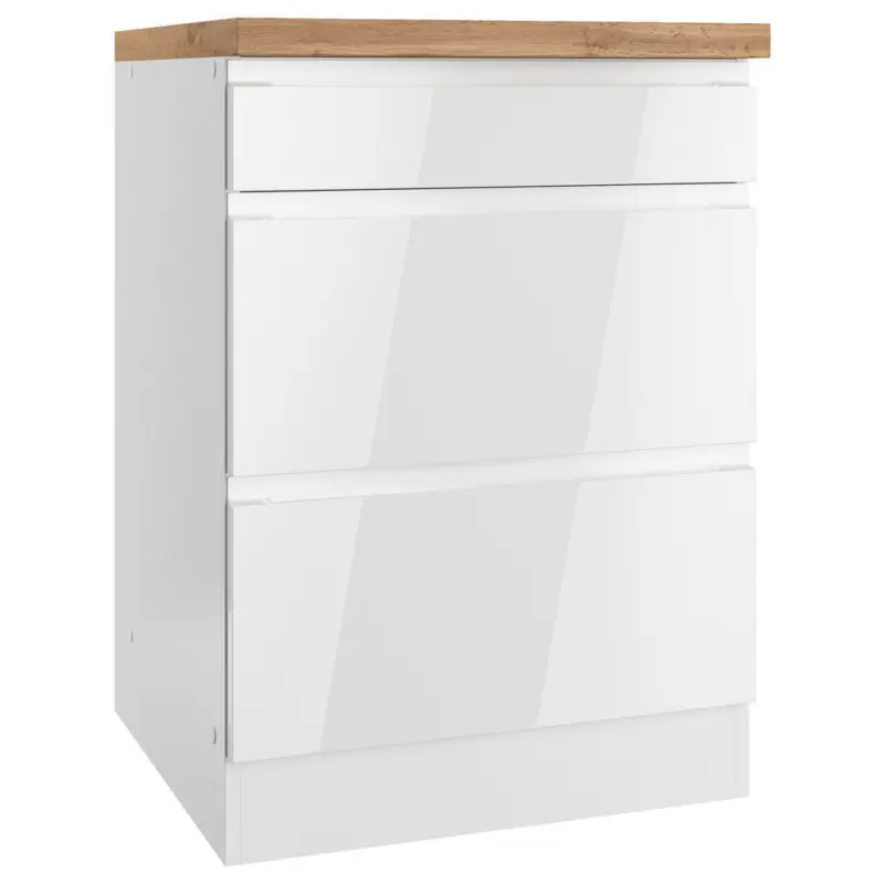 Kochfeldumbauschrank 60/86/60 cm in Wei&szlig;, Eiche Wotan, Wei&szlig; Hochglanz