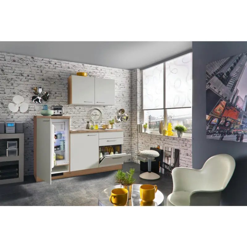 K&uuml;chenblock 180 cm in Eichefarben, Hellgrau