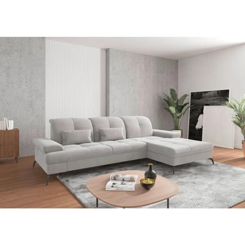 Ecksofa in Flachgewebe Silberfarben 279/185 cm