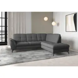 Ecksofa Zora E in Flachgewebe Dunkelgrau 244/212 cm