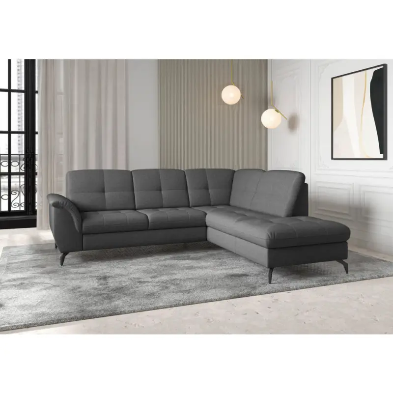 Ecksofa Zora E in Flachgewebe Dunkelgrau 244/212 cm