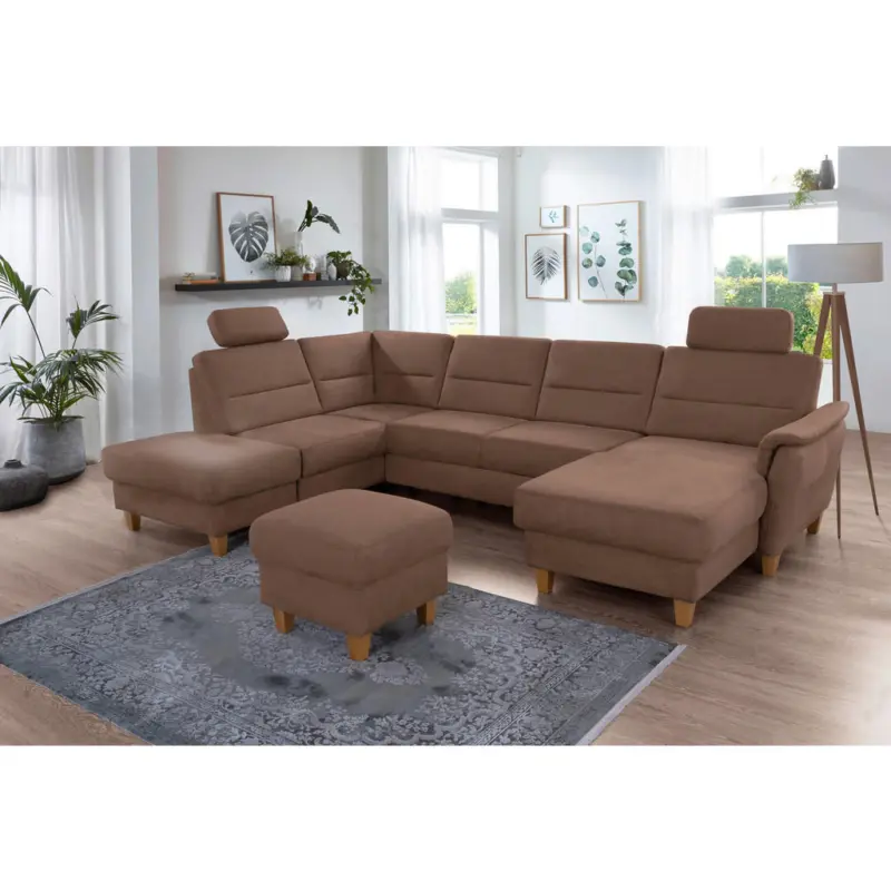 Wohnlandschaft Palmera V in Mikrofaser Braun