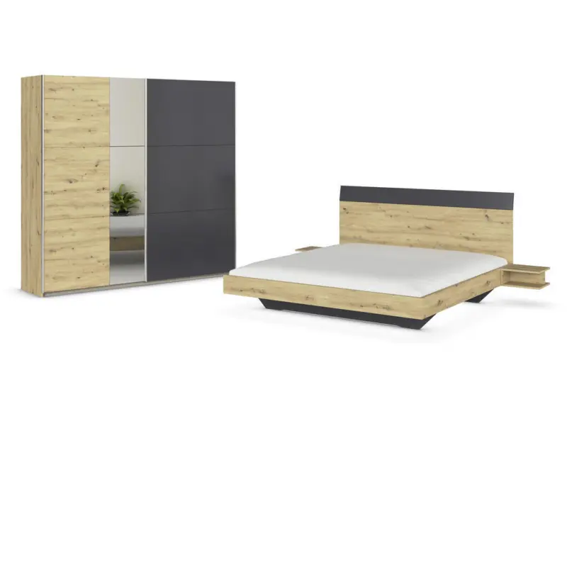 Schlafzimmer in Dunkelgrau, Eiche Artisan