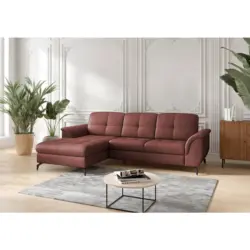 Ecksofa Zora E in Echtleder Rotbraun 164/262 cm