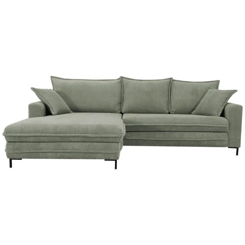Ecksofa in Cord Gr&uuml;n 174/272 cm