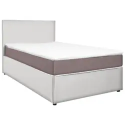 Boxbett 180/200 cm in Wei&szlig;, Hellbraun