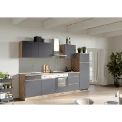 K&uuml;chenleerblock 300 cm in Grau, Eiche Wotan