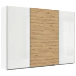 Schwebet&uuml;renschrank in Wei&szlig;, Eiche Artisan, Wei&szlig; Hochglanz