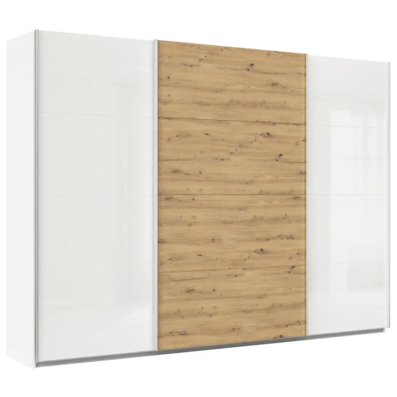 Schwebet&uuml;renschrank in Wei&szlig;, Eiche Artisan, Wei&szlig; Hochglanz