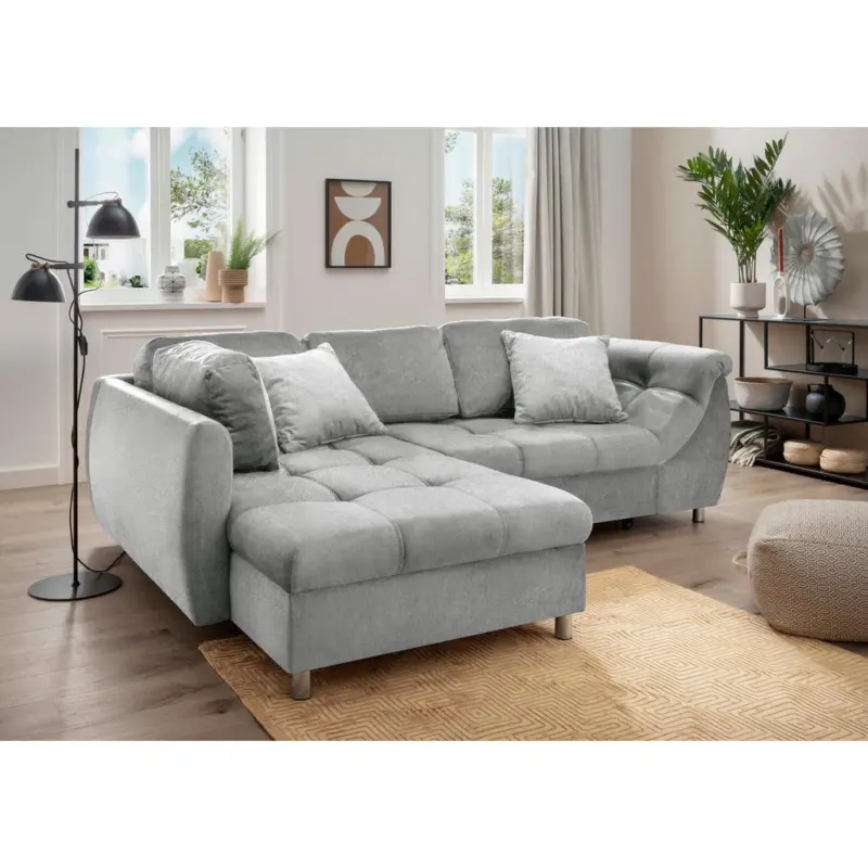 Eckschlafsofa in Mikrofaser Silberfarben