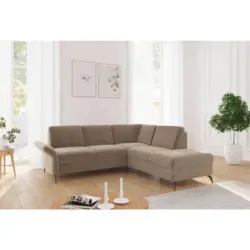 Ecksofa Rochelle E in Flachgewebe Hellbraun 240/216 cm