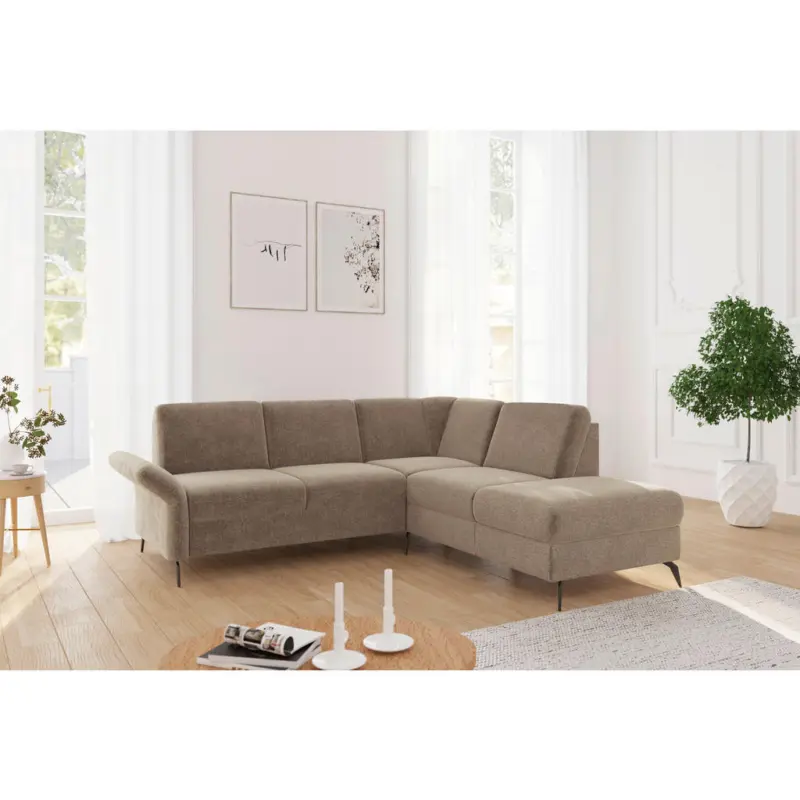 Ecksofa Rochelle E in Flachgewebe Hellbraun 240/216 cm