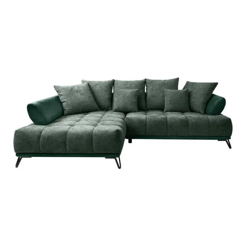 Ecksofa in Chenille Dunkelgr&uuml;n 184/262 cm