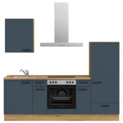 K&uuml;chenleerblock 240 cm in Blau, Eichefarben