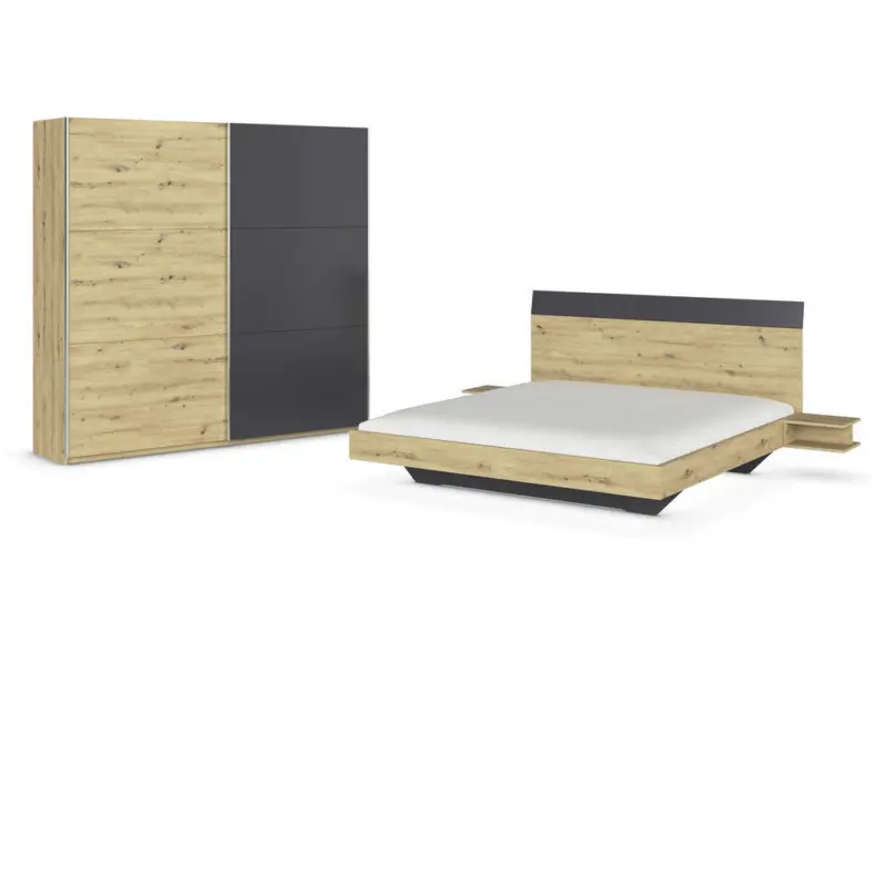 Schlafzimmer in Dunkelgrau, Eiche Artisan