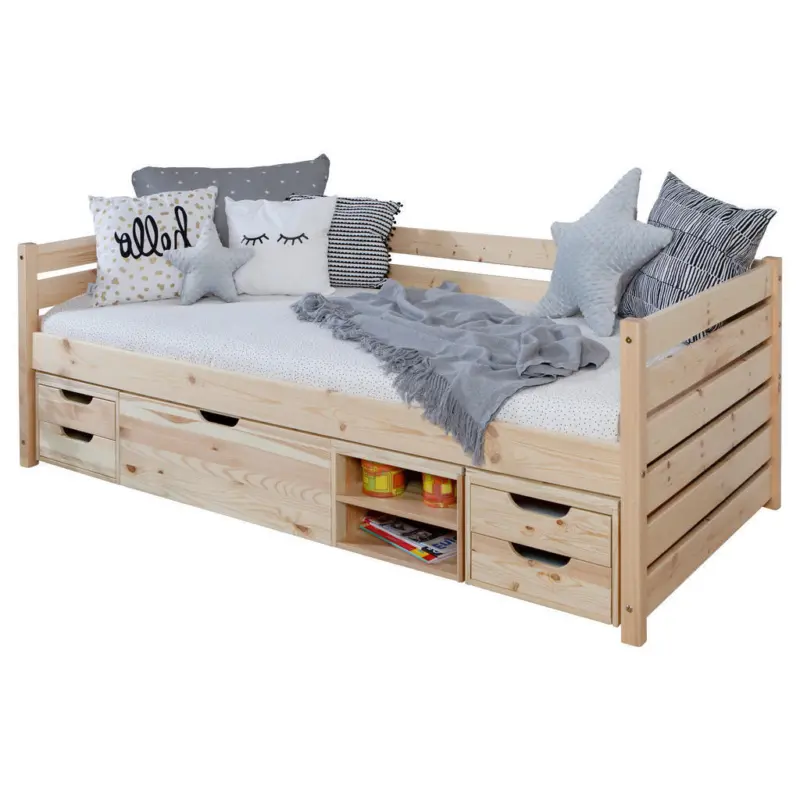 Stauraumbett 90/200 cm in Naturfarben