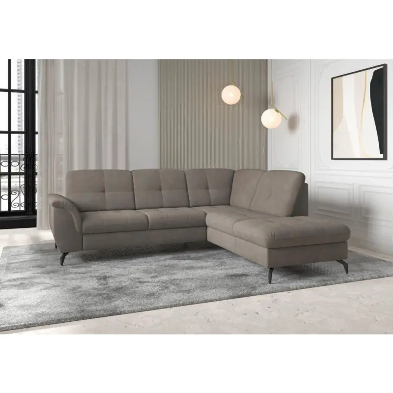 Ecksofa Zora E in Flachgewebe Schlammfarben 244/212 cm