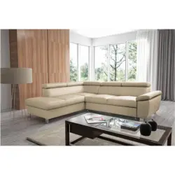 Ecksofa in Lederlook Echtleder Beige