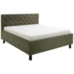 Polsterbett Matratze, gepolstertes Kopfteil, Lattenrost, Bettkasten Gr&uuml;n 160/200 cm